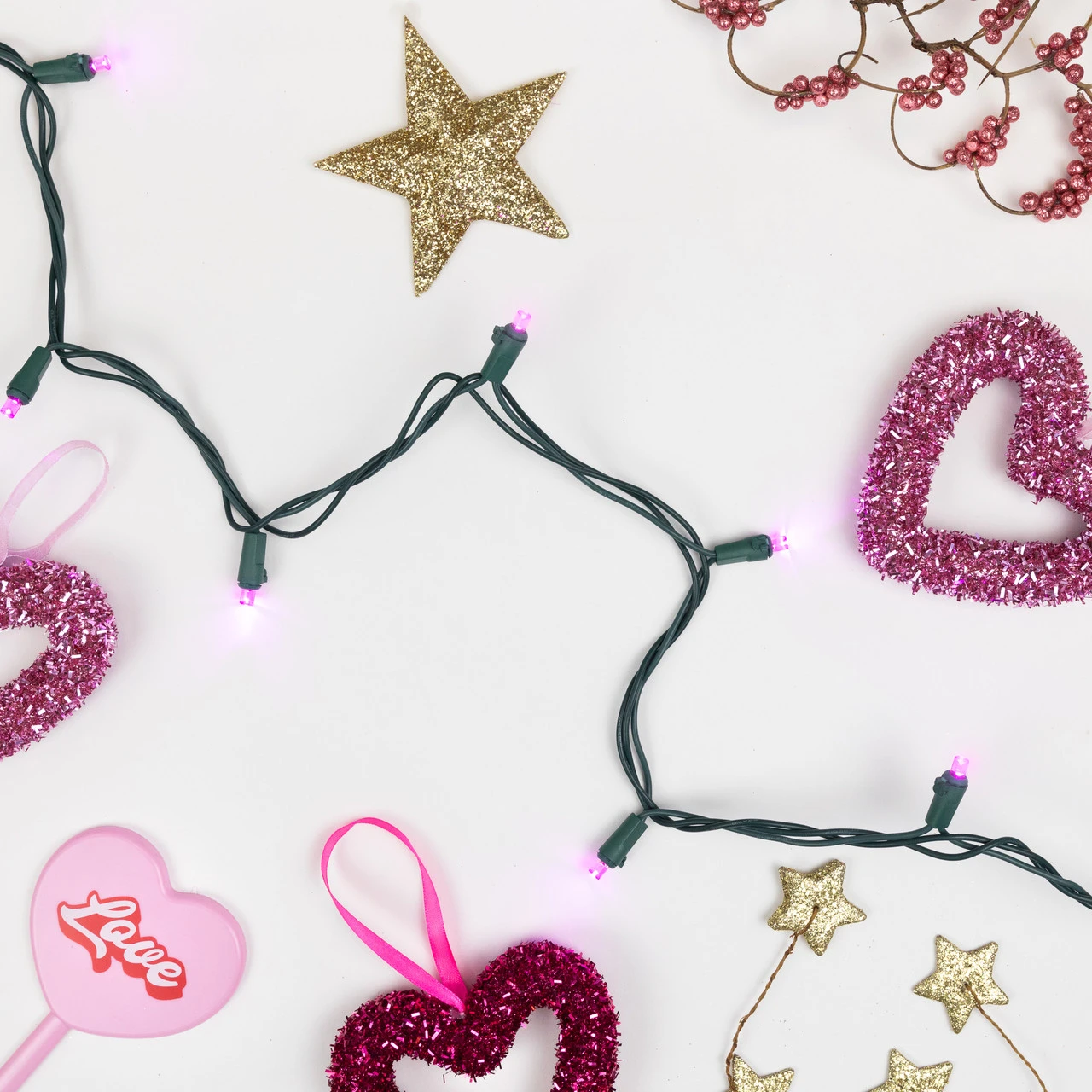 50ct Pink LED Wide Angle Christmas Lights, 16.25ft Green Wire 5 50ct Pink LED Wide Angle Christmas Lights, 16.25ft Green Wire - Image 3