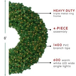 6' Pre-Lit Olympia Pine Commercial Artificial Christmas Wreath - Warm White Lights -Christmas Decoration Store northlight nl03212 thumbnail 64579.1667642348