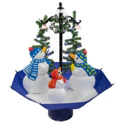 30" Lighted Musical Snowing Snowman Family In Umbrella Base Christmas Decoration