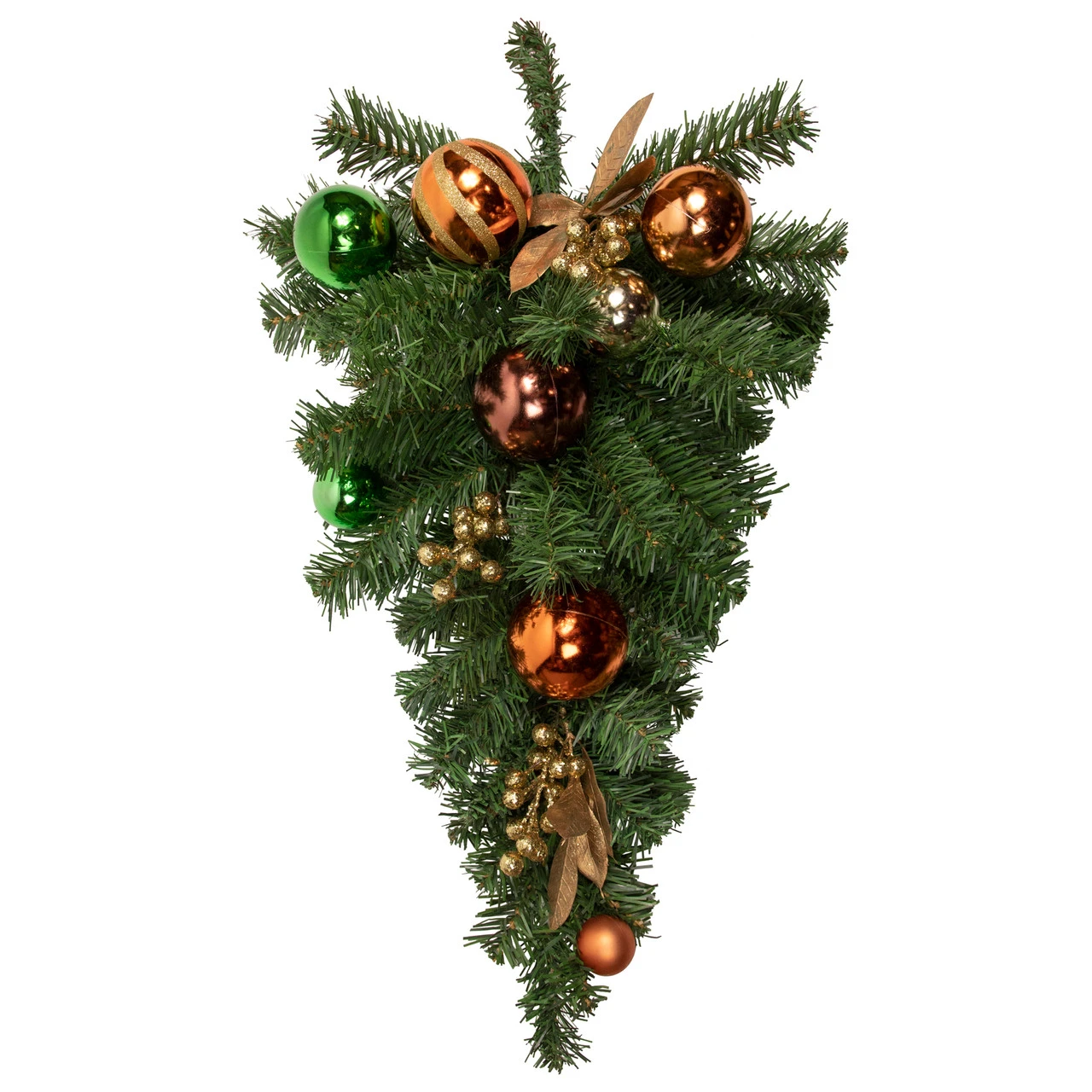 30" Green Foliage And Ornaments Artificial Christmas Teardrop Swag, Unlit 3 30" Green Foliage And Ornaments Artificial Christmas Teardrop Swag, Unlit