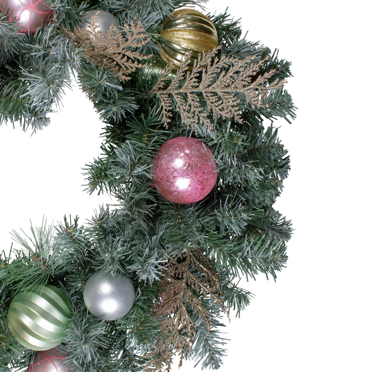 24" Unlit Pre-Decorated Pink And Gold Ornaments Frosted Artificial Christmas Wreath 4 24" Unlit Pre-Decorated Pink And Gold Ornaments Frosted Artificial Christmas Wreath - Image 2