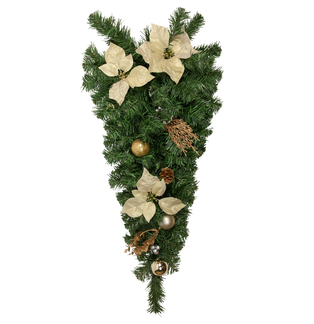 32" Gold Poinsettia Artificial Christmas Teardrop Swag, Unlit 3 32" Gold Poinsettia Artificial Christmas Teardrop Swag, Unlit