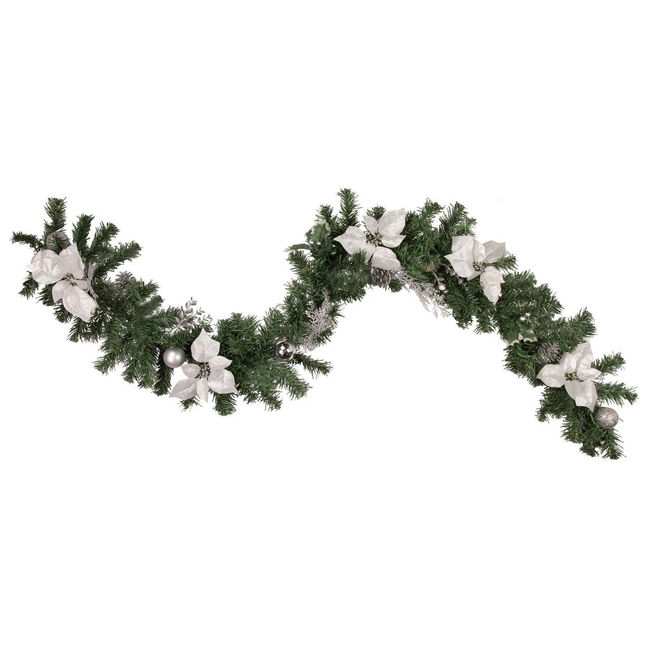 6' X 9" Silver Poinsettia And Pinecone Artificial Christmas Garland, Unlit 3 6' X 9" Silver Poinsettia And Pinecone Artificial Christmas Garland, Unlit