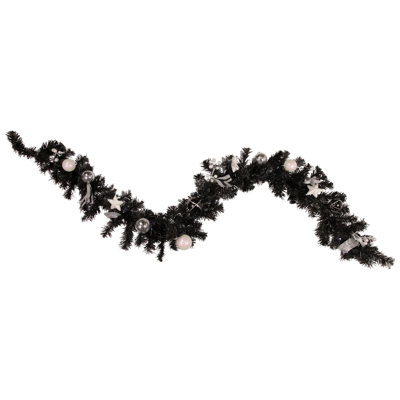 6' X 10" Pre-Lit Decorated Black Pine Artificial Christmas Garland, Cool White LED Lights 3 6' X 10" Pre-Lit Decorated Black Pine Artificial Christmas Garland, Cool White LED Lights