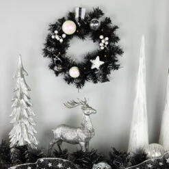 16" Pre-Lit Decorated Black Pine Artificial Christmas Wreath, Cool White LED Lights 11 16" Pre-Lit Decorated Black Pine Artificial Christmas Wreath, Cool White LED Lights -Christmas Decoration Store northlight s92630 styled 2 24915.1684340674