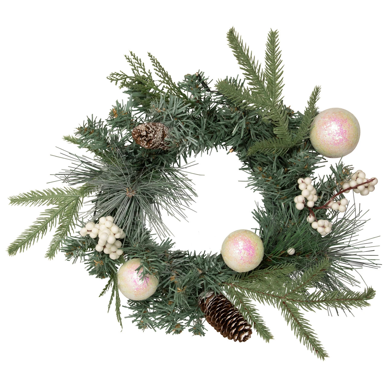 16" Pre-Lit Decorated Mixed Pine And White Berries Artificial Christmas Wreath 3 16" Pre-Lit Decorated Mixed Pine And White Berries Artificial Christmas Wreath