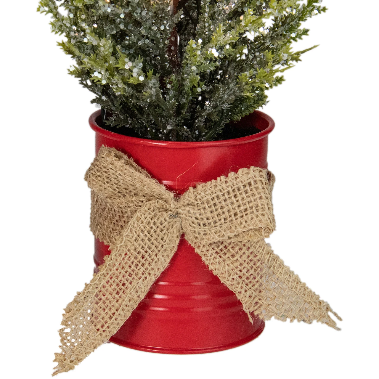 16" LED Lighted Red Potted Artificial Tabletop Iced Christmas Tree Decoration - Clear Lights 5 16" LED Lighted Red Potted Artificial Tabletop Iced Christmas Tree Decoration - Clear Lights - Image 3