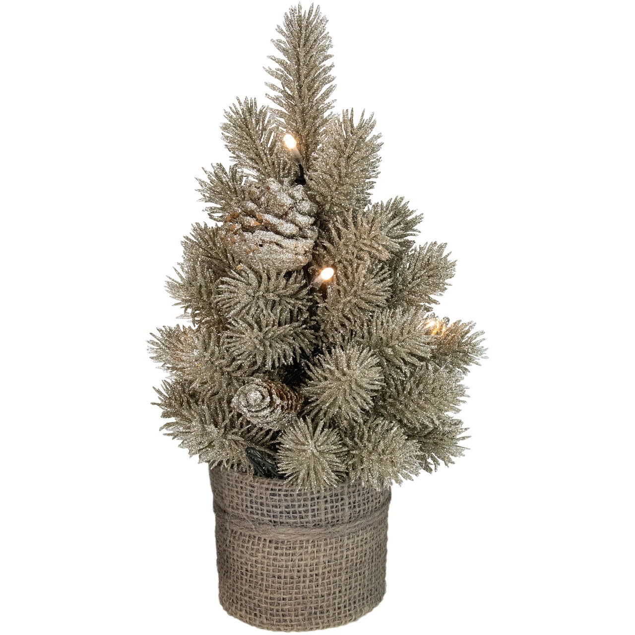 10.25" LED Potted Champagne Metallic Glitter Artificial Christmas Tree - Clear Lights 5 10.25" LED Potted Champagne Metallic Glitter Artificial Christmas Tree - Clear Lights - Image 3
