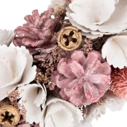13" White And Pink Wooden Floral Christmas Wreath With Pinecones 13 13" White And Pink Wooden Floral Christmas Wreath With Pinecones -Christmas Decoration Store northlight sh27004 4 53976.1680051733