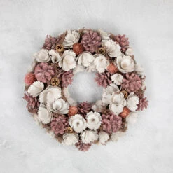 13" White And Pink Wooden Floral Christmas Wreath With Pinecones 10 13" White And Pink Wooden Floral Christmas Wreath With Pinecones -Christmas Decoration Store northlight sh27004 ongray 64195.1680051732