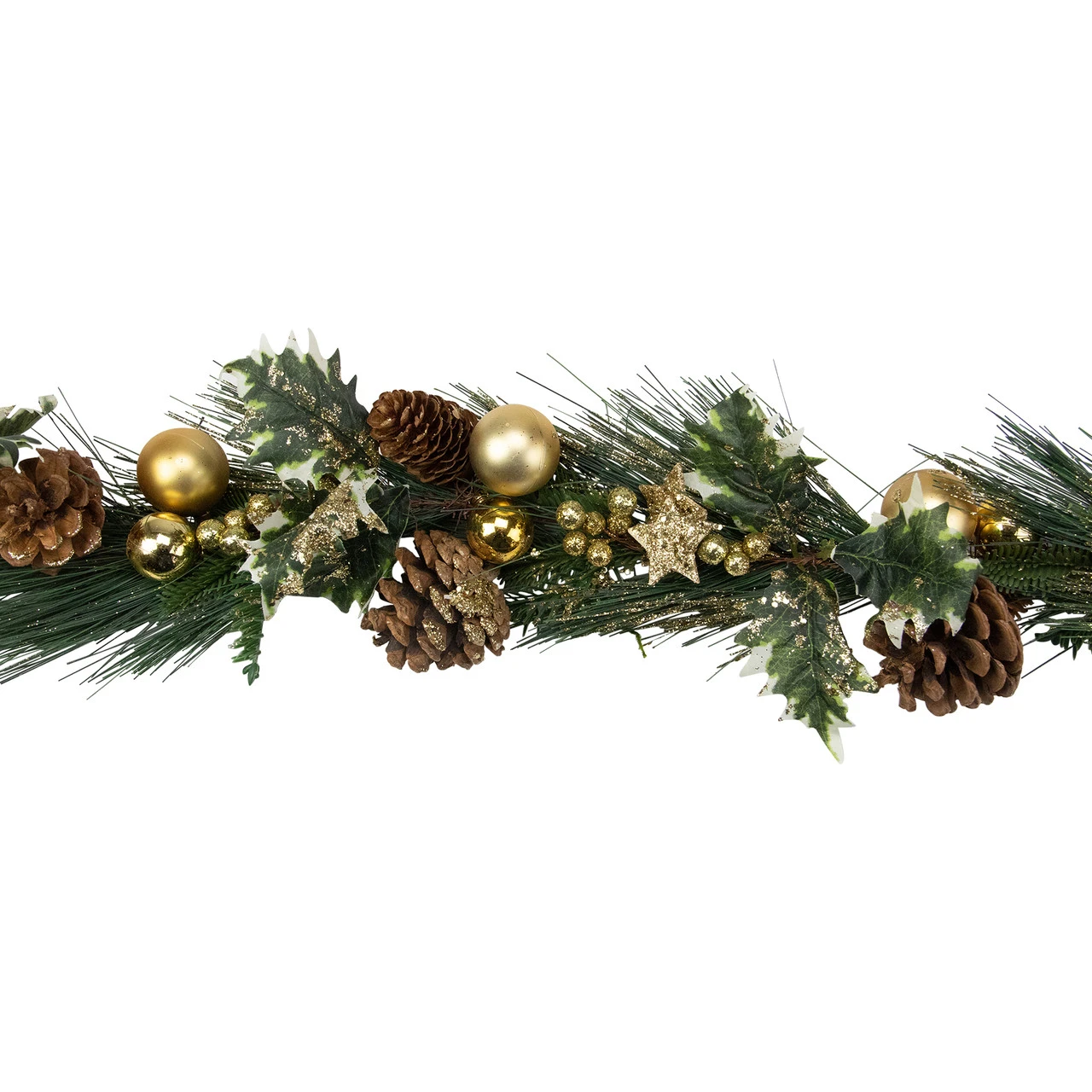 6ft Long Needle Pine With Winter Foliage And Stars Christmas Garland - Unlit 4 6ft Long Needle Pine With Winter Foliage And Stars Christmas Garland - Unlit - Image 2