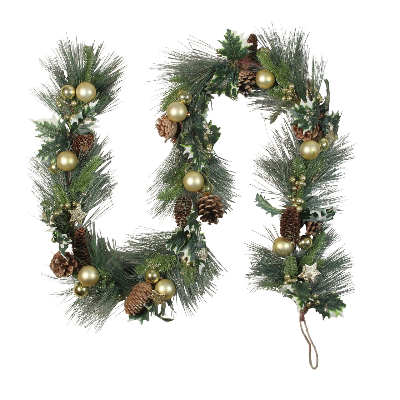 6ft Long Needle Pine With Winter Foliage And Stars Christmas Garland - Unlit 3 6ft Long Needle Pine With Winter Foliage And Stars Christmas Garland - Unlit