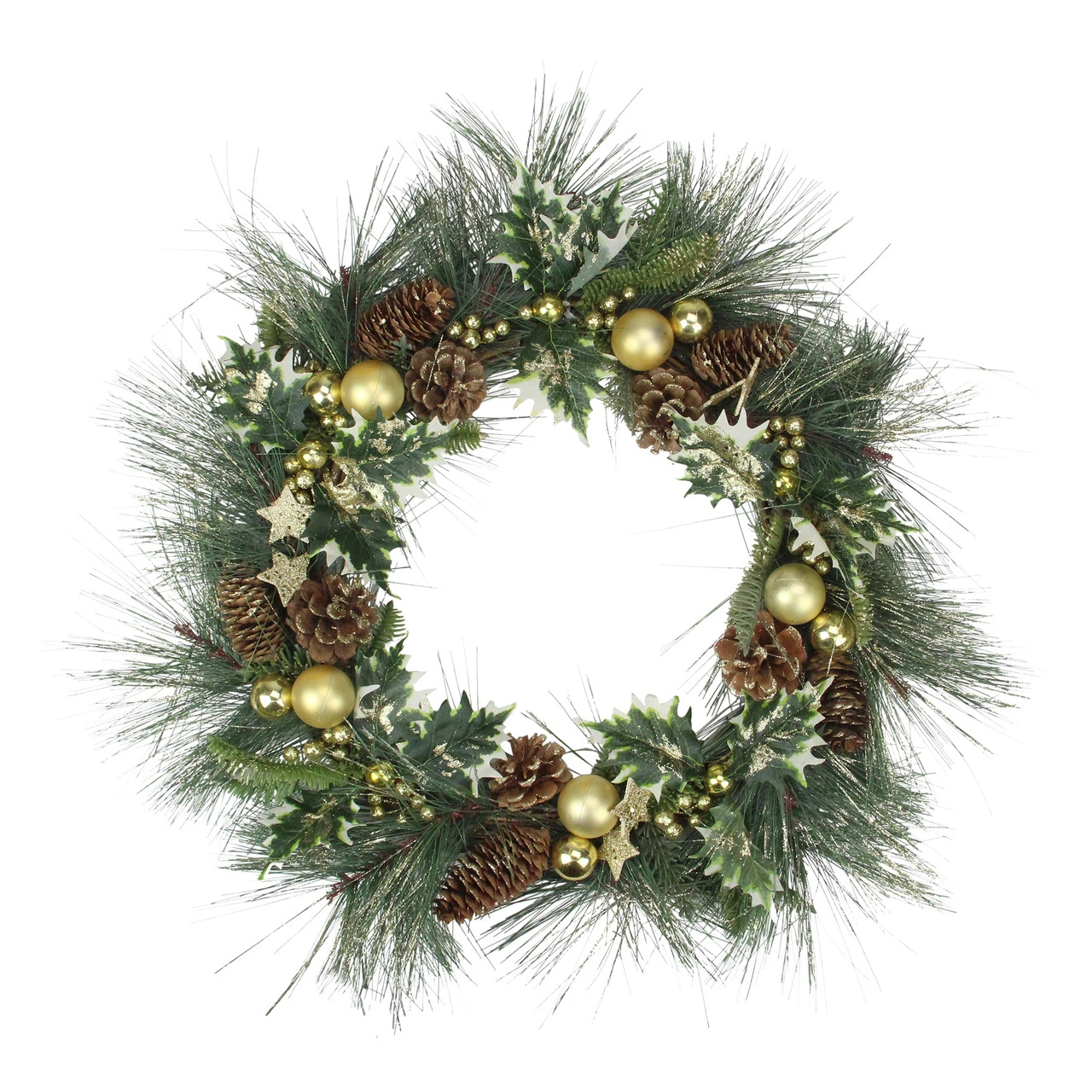 Long Needle Pine With Winter Foliage And Stars Christmas Wreath - 20-Inch, Unlit 3 Long Needle Pine With Winter Foliage And Stars Christmas Wreath - 20-Inch, Unlit