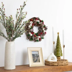 White Wooden Rose And Pine Cone With Berries Artificial Christmas Wreath,13.5-Inch, Unlit 6 White Wooden Rose And Pine Cone With Berries Artificial Christmas Wreath,13.5-Inch, Unlit -Christmas Decoration Store northlight sh36204 3 25069.1667659927