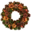 Orange And Green Fall Wreath With Pumpkins And Pinecones - 13.75 Inch, Unlit -Christmas Decoration Store northlight sh89571 1 87835.1669995121