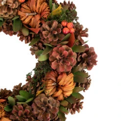 Orange And Green Fall Wreath With Pumpkins And Pinecones - 13.75 Inch, Unlit 7 Orange And Green Fall Wreath With Pumpkins And Pinecones - 13.75 Inch, Unlit -Christmas Decoration Store northlight sh89571 2 50182.1669995122