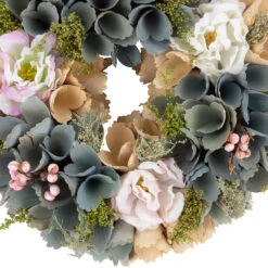 10" Tan And Blue Wooden Floral Spring Wreath 10 10" Tan And Blue Wooden Floral Spring Wreath -Christmas Decoration Store northlight sh91470 2 15273.1680051730