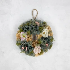 10" Tan And Blue Wooden Floral Spring Wreath 9 10" Tan And Blue Wooden Floral Spring Wreath -Christmas Decoration Store northlight sh91470 ongray 96450.1680051729