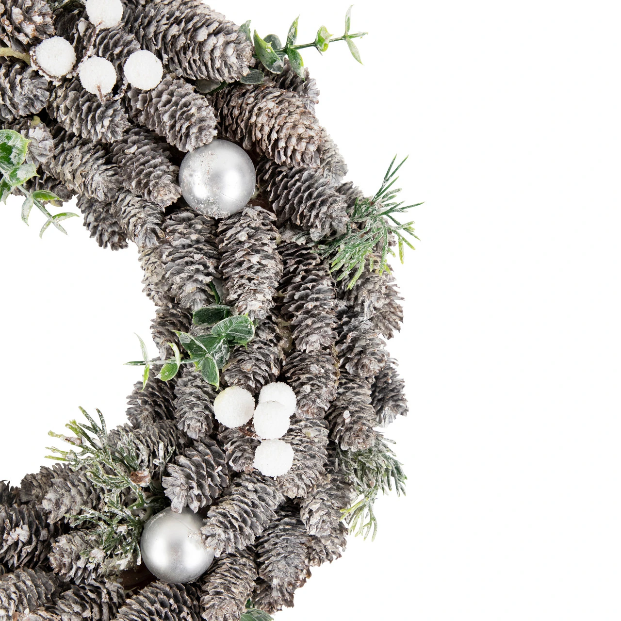 White Berry And Pinecone Foliage Christmas Ornament Wreath, 12.5-Inch, Unlit 4 White Berry And Pinecone Foliage Christmas Ornament Wreath, 12.5-Inch, Unlit - Image 2
