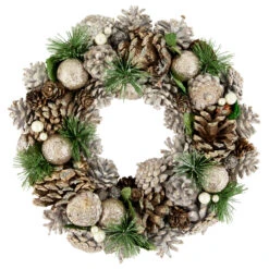Green Pine Needle And Pinecone Artificial Christmas Wreath, 13.5-Inch, Unlit