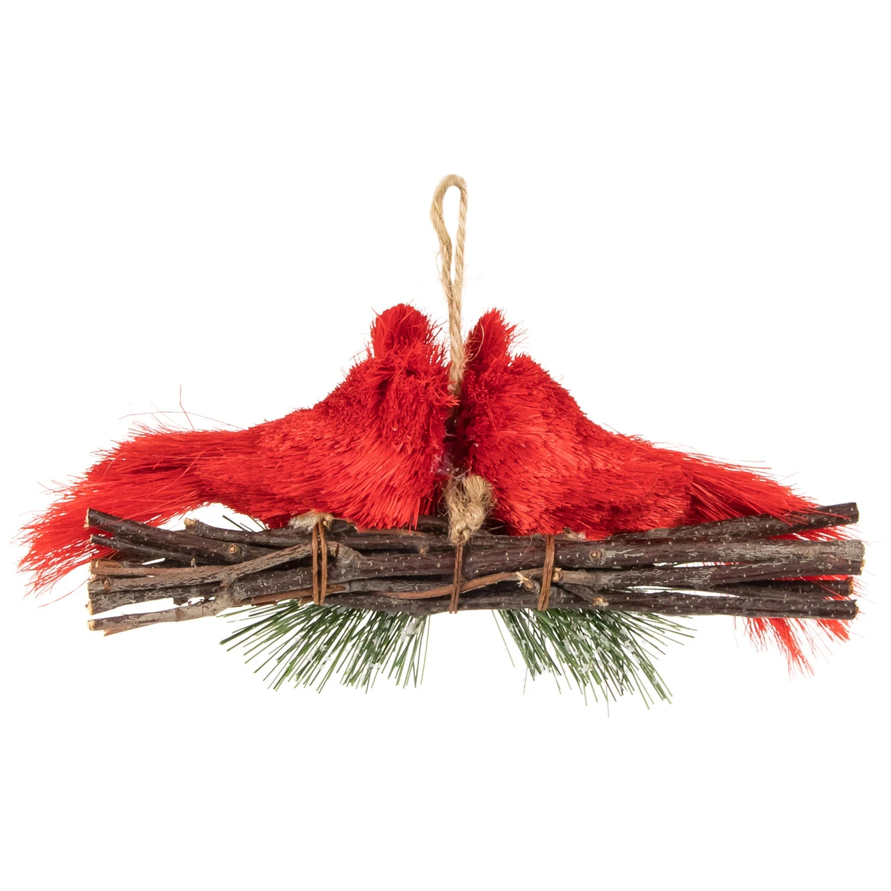 8" Double Cardinal And Pine Needle Branch Hanging Christmas Ornament 7 8" Double Cardinal And Pine Needle Branch Hanging Christmas Ornament - Image 5