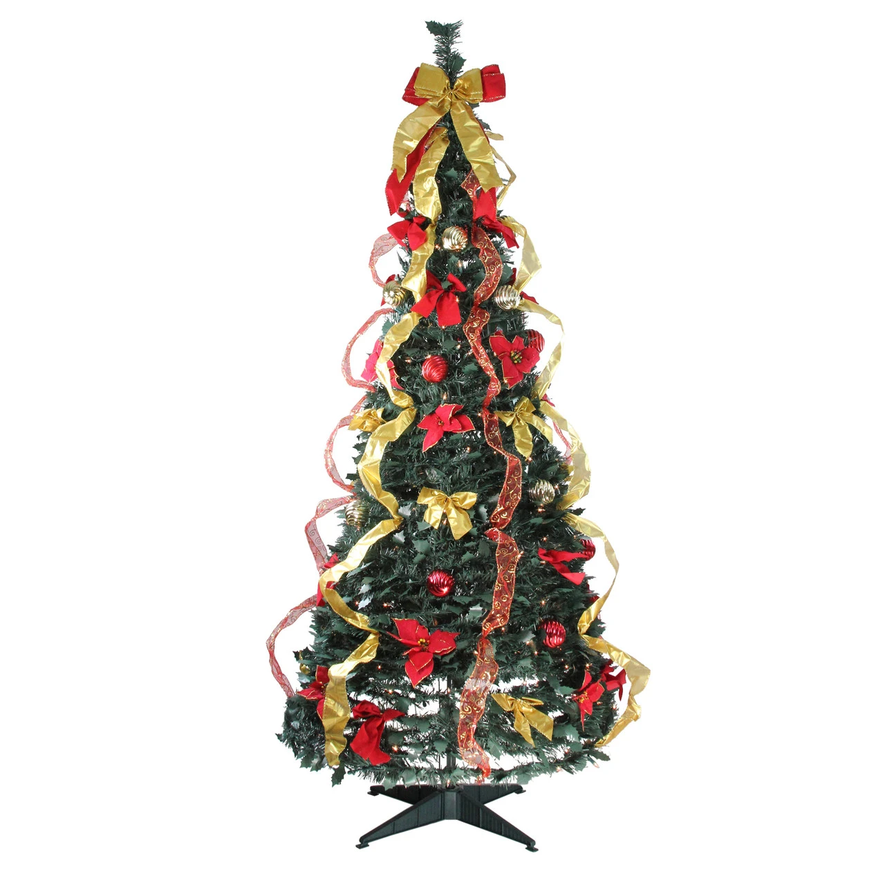 6' Pre-Lit Gold And Red Pre-Decorated Pop-Up Artificial Christmas Tree, Clear Lights 3 6' Pre-Lit Gold And Red Pre-Decorated Pop-Up Artificial Christmas Tree, Clear Lights