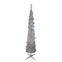 6' Pre-Lit Silver And Blue Pre-Decorated Pop-Up Artificial Christmas Tree