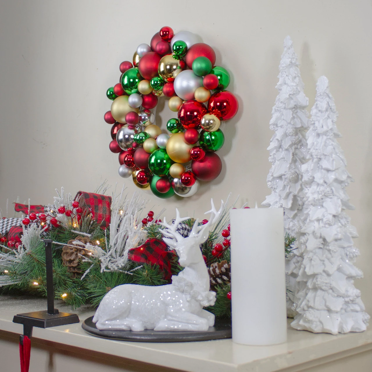 Traditional Colors 2-Finish Shatterproof Ball Christmas Wreath, 13-Inch 4 Traditional Colors 2-Finish Shatterproof Ball Christmas Wreath, 13-Inch - Image 2