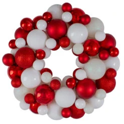 Red And White 3-Finish Shatterproof Ball Christmas Wreath, 13-Inch