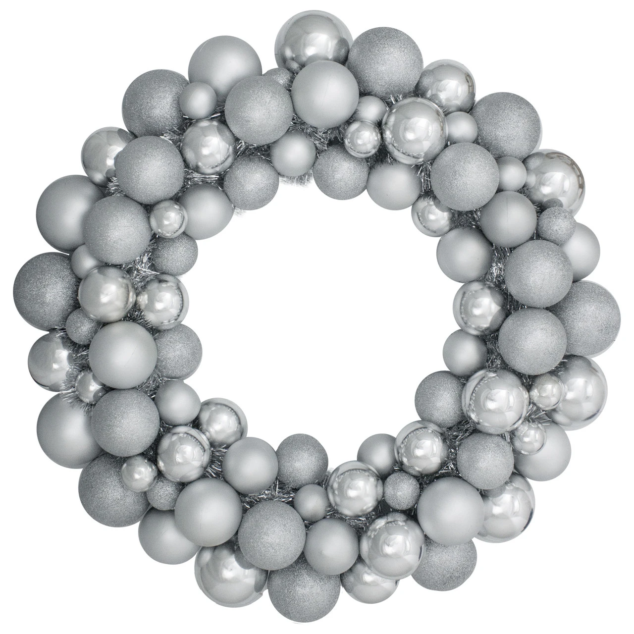 Silver Splendor 3-Finish Shatterproof Ball Christmas Wreath24" - Unlit 3 Silver Splendor 3-Finish Shatterproof Ball Christmas Wreath24" - Unlit