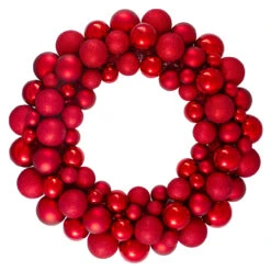 Red 3-Finish Shatterproof Ball Christmas Wreath, 36-Inch, Unlit