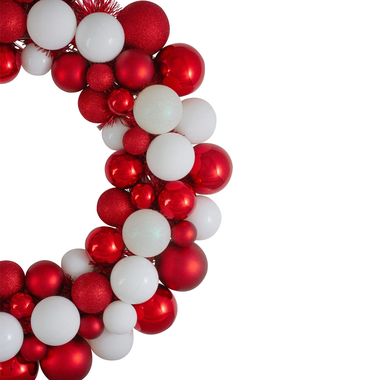 White And Red 3-Finish Shatterproof Ball Christmas Wreath - 24-Inch, Unlit 5 White And Red 3-Finish Shatterproof Ball Christmas Wreath - 24-Inch, Unlit - Image 3