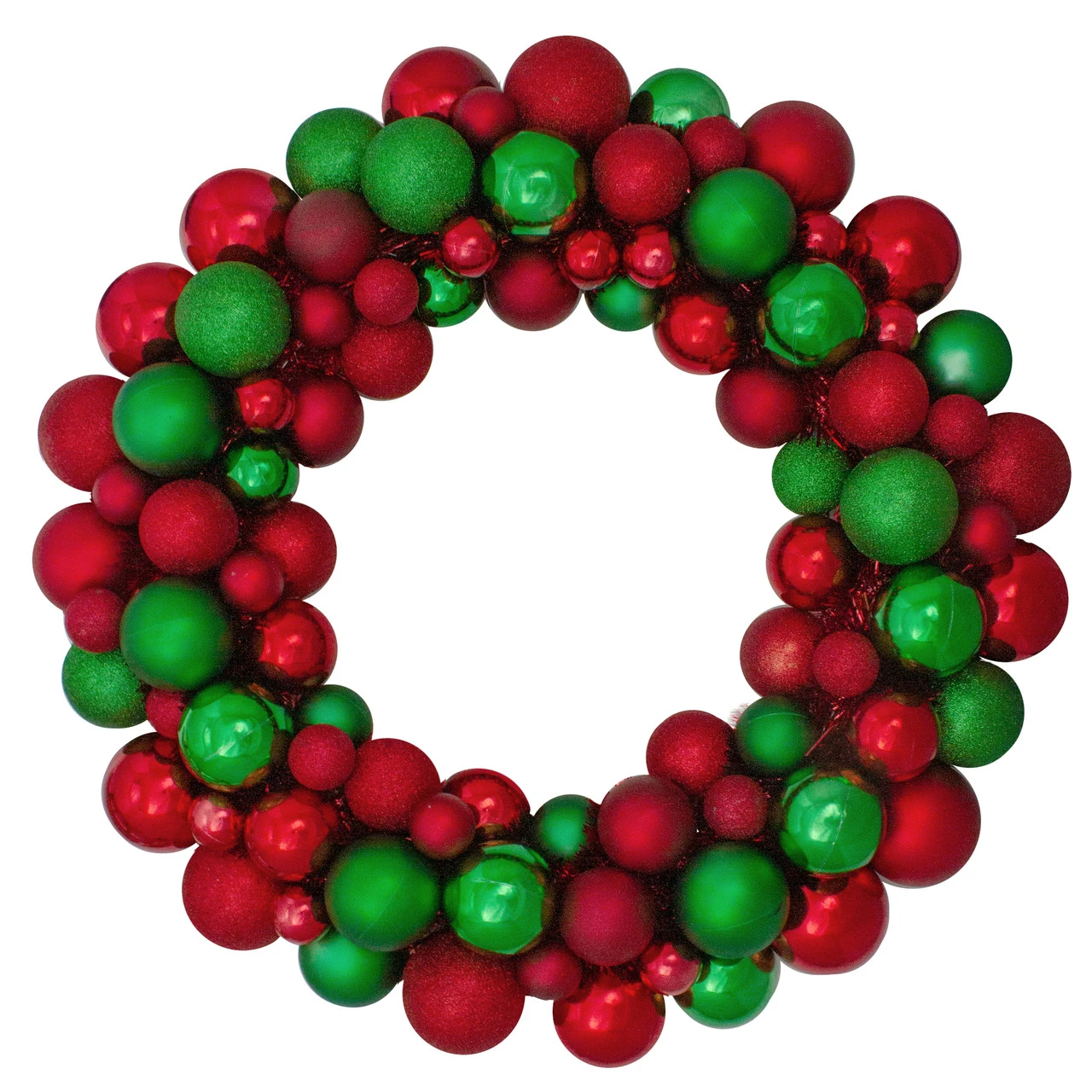 Red And Green 3-Finish Shatterproof Ball Christmas Wreath - 24-Inch, Unlit 3 Red And Green 3-Finish Shatterproof Ball Christmas Wreath - 24-Inch, Unlit