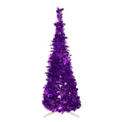 6' Purple Tinsel Pop-Up Artificial Christmas Tree, Unlit