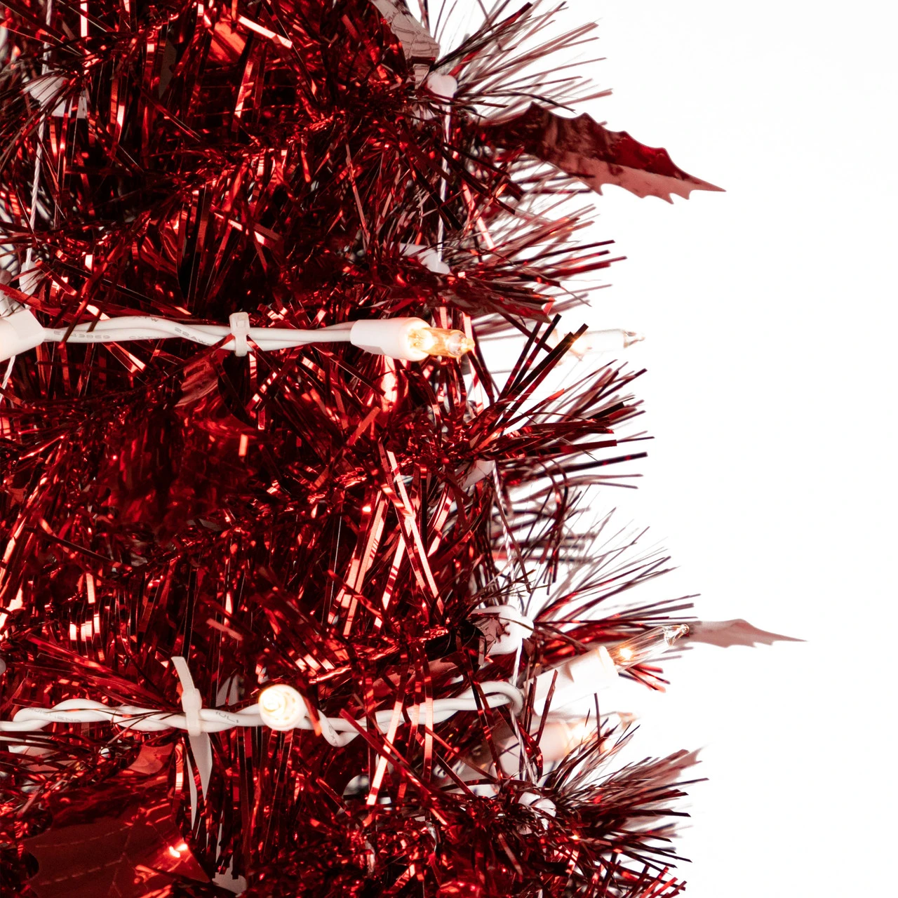6' Pre-Lit Red Tinsel Pop-Up Artificial Christmas Tree - Clear Lights 5 6' Pre-Lit Red Tinsel Pop-Up Artificial Christmas Tree - Clear Lights - Image 3
