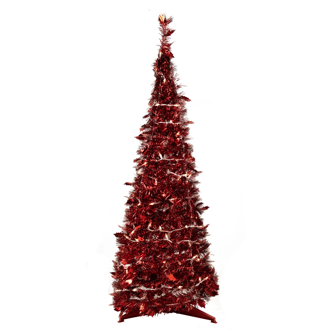 6' Pre-Lit Red Tinsel Pop-Up Artificial Christmas Tree - Clear Lights 3 6' Pre-Lit Red Tinsel Pop-Up Artificial Christmas Tree - Clear Lights
