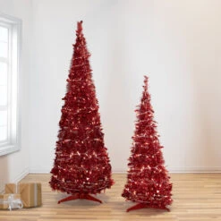 6' Pre-Lit Red Tinsel Pop-Up Artificial Christmas Tree - Clear Lights 9 6' Pre-Lit Red Tinsel Pop-Up Artificial Christmas Tree - Clear Lights -Christmas Decoration Store northlight sm92154 style 73365.1667663013