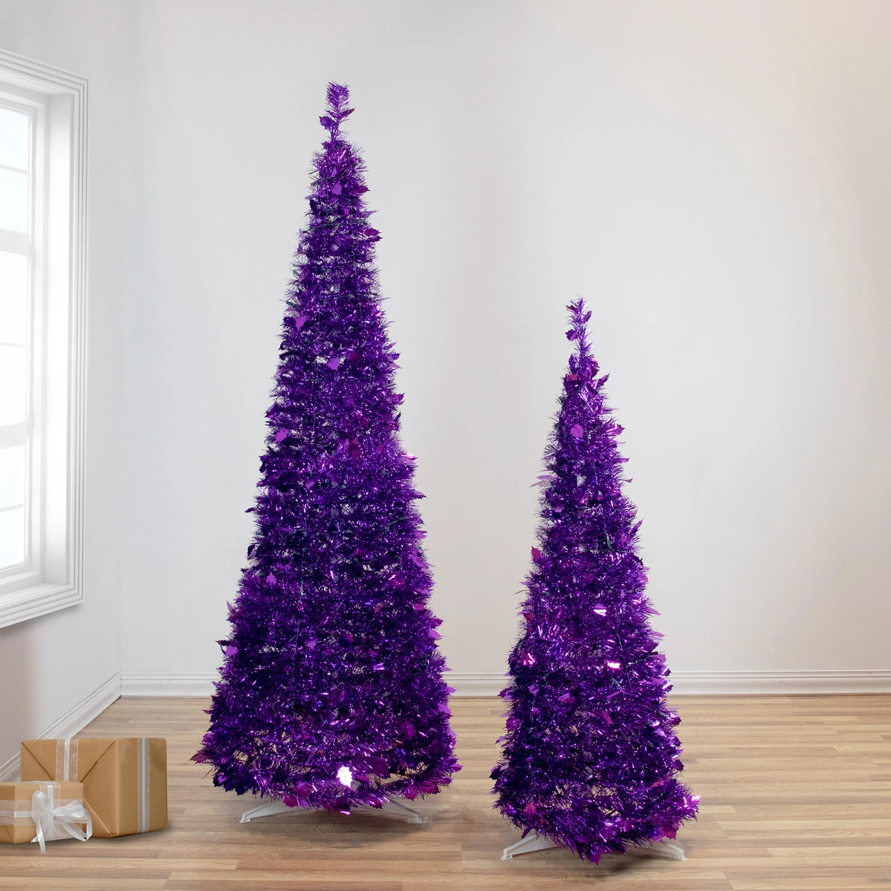 4' Purple Tinsel Pop-Up Artificial Christmas Tree, Unlit 4 4' Purple Tinsel Pop-Up Artificial Christmas Tree, Unlit - Image 2