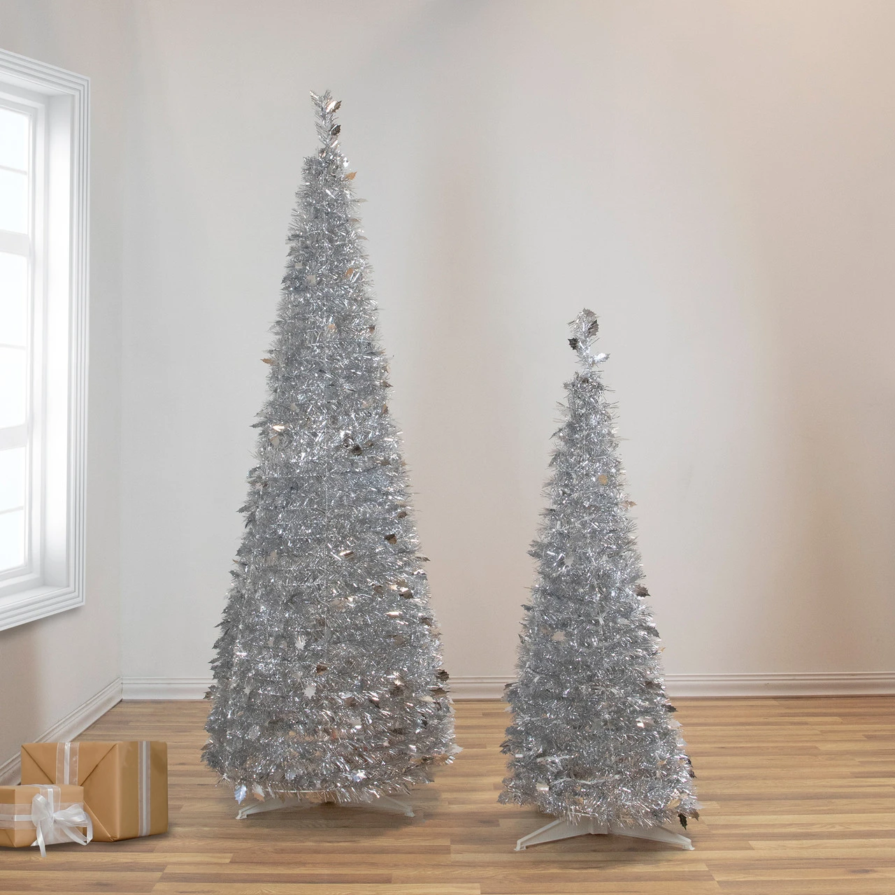 6' Silver Tinsel Pop-Up Artificial Christmas Tree, Unlit 4 6' Silver Tinsel Pop-Up Artificial Christmas Tree, Unlit - Image 2