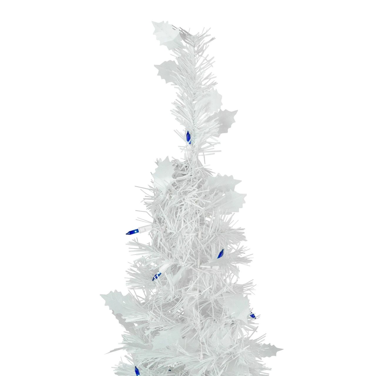 4' Pre-Lit White Tinsel Pop-Up Artificial Christmas Tree, Blue Lights 5 4' Pre-Lit White Tinsel Pop-Up Artificial Christmas Tree, Blue Lights - Image 3