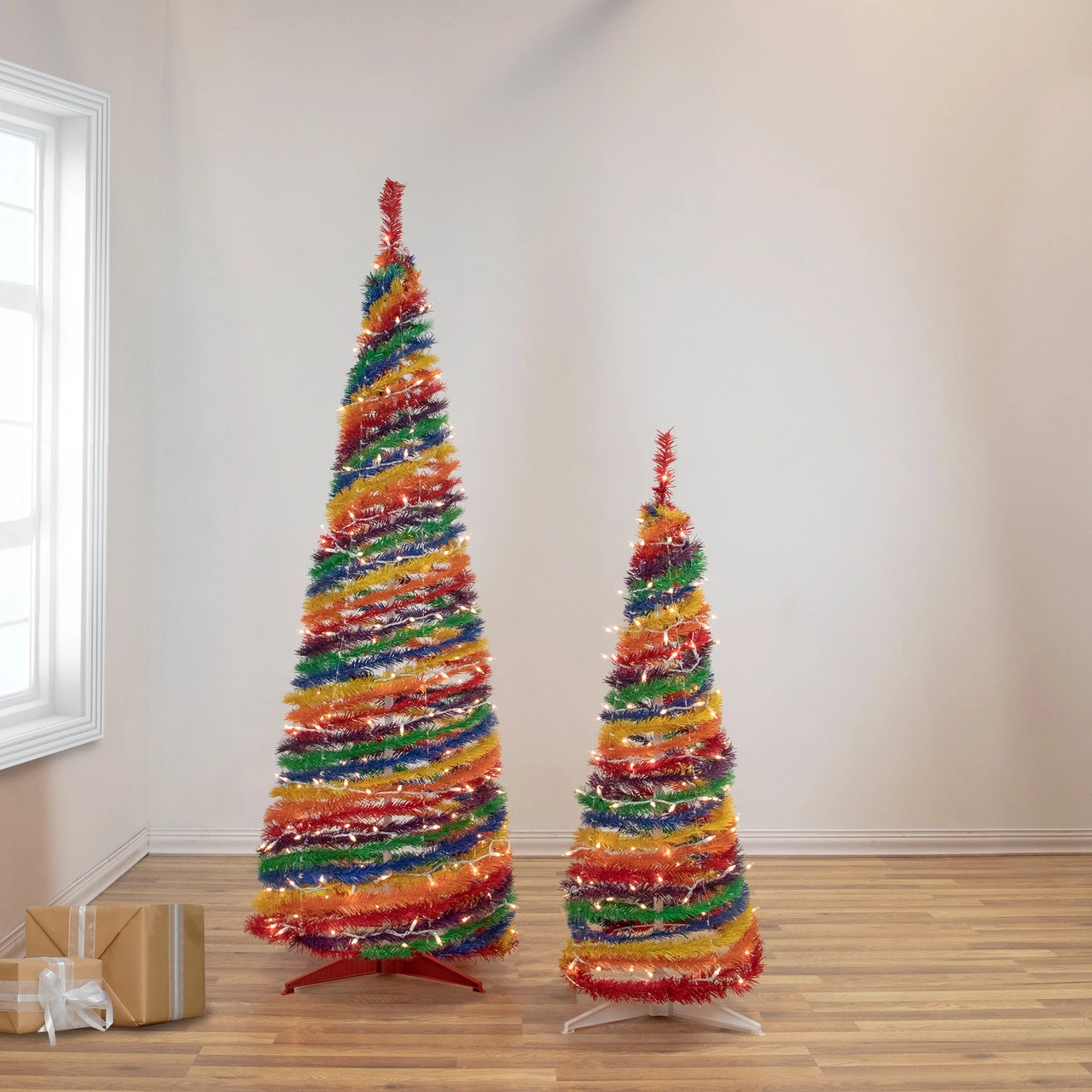 6' Pre-Lit Rainbow Tinsel Pop-Up Artificial Christmas Tree, Clear Lights 4 6' Pre-Lit Rainbow Tinsel Pop-Up Artificial Christmas Tree, Clear Lights - Image 2