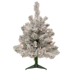 2' Pre-Lit Flocked Madison Pine Artificial Christmas Tree, Clear Lights
