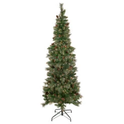 7' Pre-Lit Yorkshire Pine Pencil Artificial Christmas Tree, Clear Lights