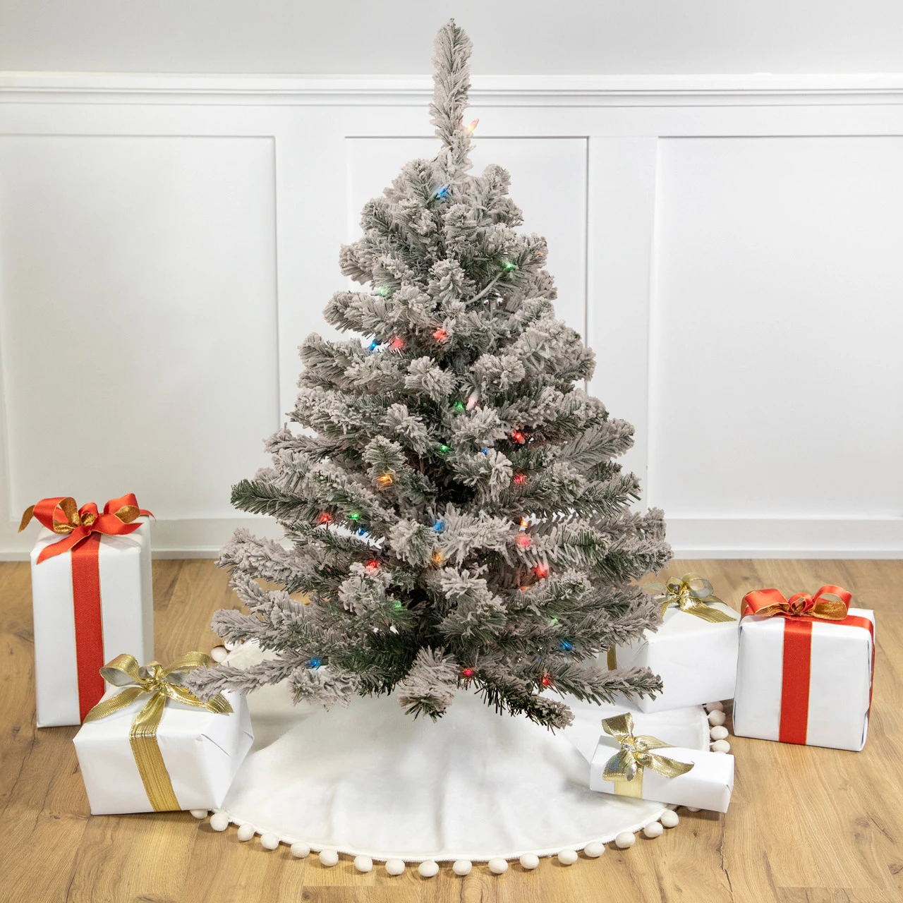 3' Pre-Lit Medium Heavily Flocked Madison Pine Artificial Christmas Tree, Multi Lights 3 3' Pre-Lit Medium Heavily Flocked Madison Pine Artificial Christmas Tree, Multi Lights