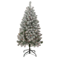 4.5' Pre-Lit Flocked Madison Pine Artificial Christmas Tree, Multi Lights
