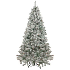 6.5' Pre-Lit Flocked Madison Pine Artificial Christmas Tree, Multi Lights