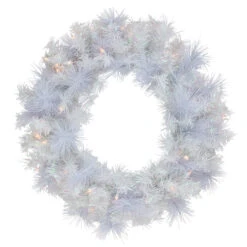 Pre-Lit Vermont White Pine Artificial Christmas Wreath, 24-Inch, Clear Lights