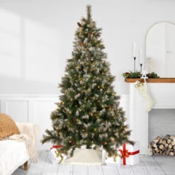 7.5' Pre-lit Snow Valley Pine Artificial Christmas Tree, Clear Lights