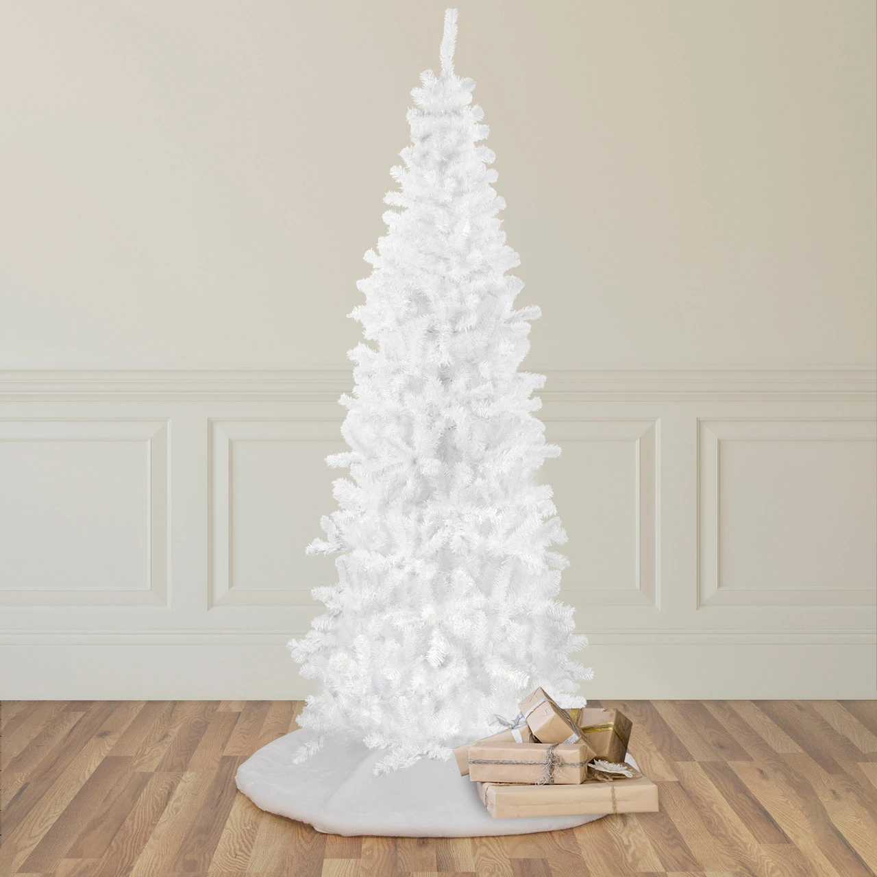 6.5' White Georgian Pine Slim Artificial Christmas Tree, Unlit 4 6.5' White Georgian Pine Slim Artificial Christmas Tree, Unlit - Image 2