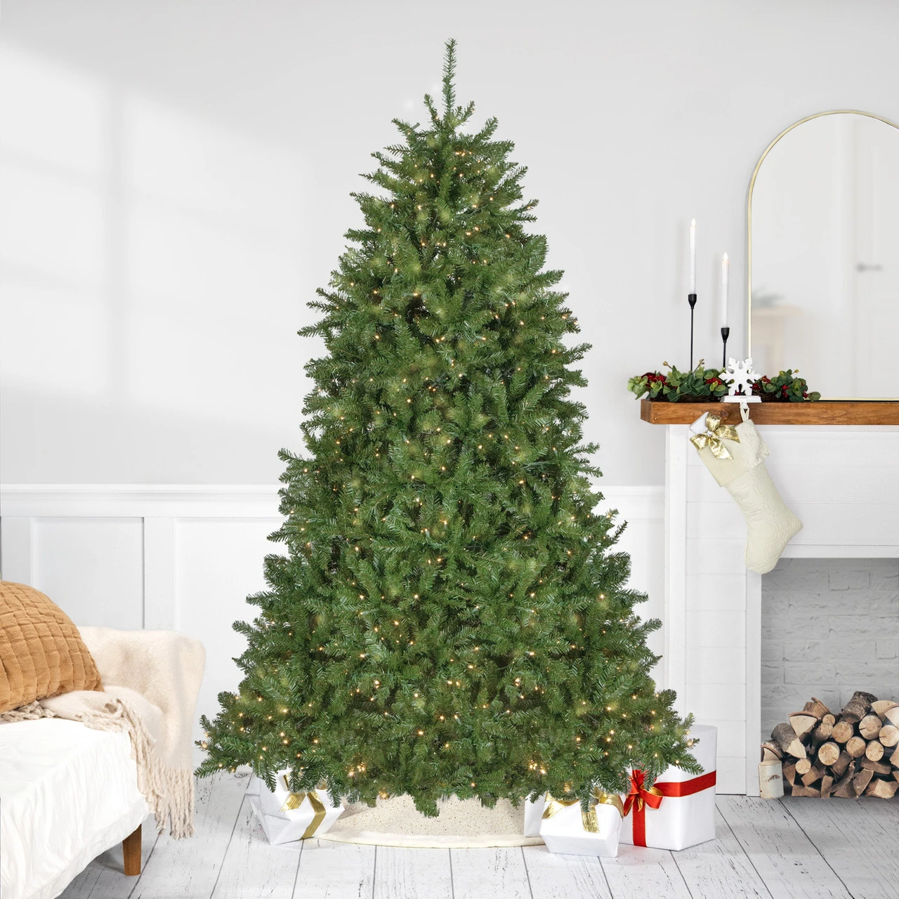 7.5' Pre-Lit Rockwood Pine Artificial Christmas Tree, Clear LED Lights 3 7.5' Pre-Lit Rockwood Pine Artificial Christmas Tree, Clear LED Lights